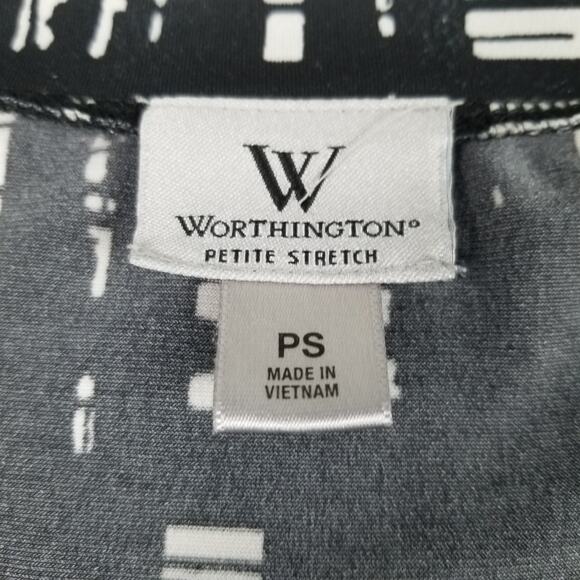 Worthington Black White Abstract Short Sleeve Top Stretchy Pleated Size PS - Picture 5 of 6